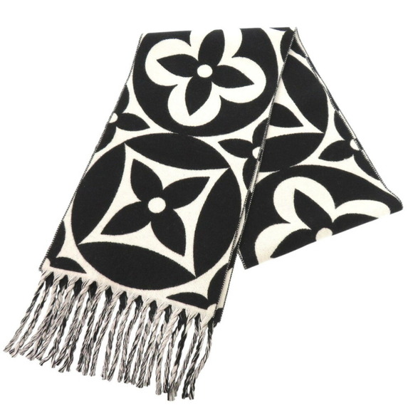 Louis Vuitton Flight Mode Medallion M79212 Wool Black White Scarf 1094LOUIS V...